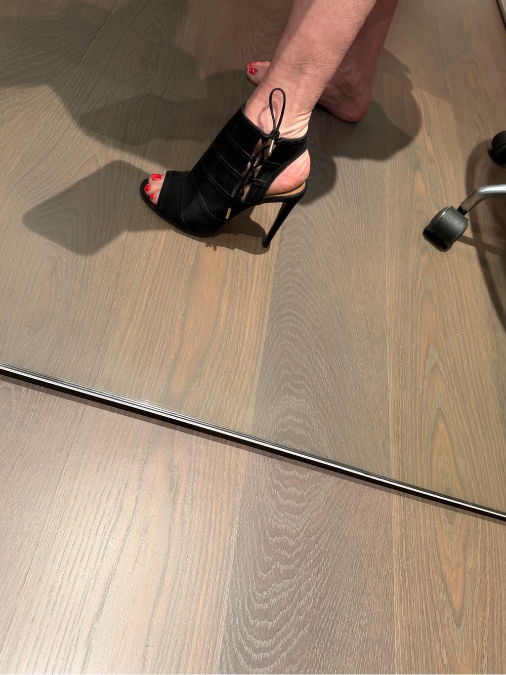 Aquazzura Black Suede Open-Toe Lace Back Stiletto